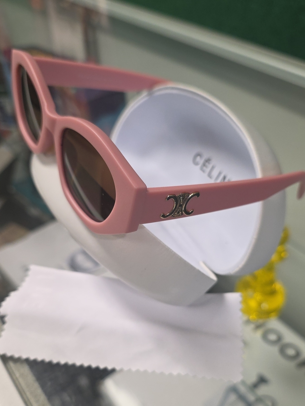 Celine Pink Oval Sunglasses with Gold Logo Accents
